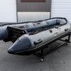 storm grey rigid hull rib inflatable boat with 20" aluminum transom outside Stryker Boats head office