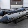 storm grey rigid hull rib inflatable boat with 20" aluminum transom outside Stryker Boats head office