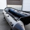 storm grey rigid hull rib inflatable boat with 20" aluminum transom outside Stryker Boats head office