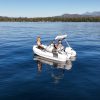 white tender yacht dinghy cruising on the water