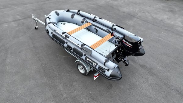 inflatable jet boat with tunnel hull outfitted with 25HP jet outboard by mercury