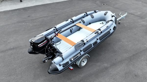 inflatable jet boat with tunnel hull outfitted with 25HP jet outboard by mercury