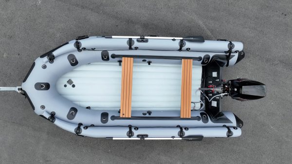 inflatable jet boat with tunnel hull outfitted with 25HP jet outboard by mercury