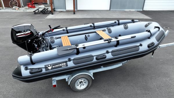 inflatable jet boat with tunnel hull outfitted with 25HP jet outboard by mercury