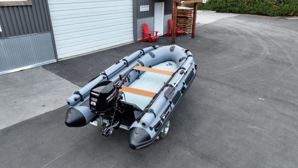 inflatable jet boat with tunnel hull outfitted with 25HP jet outboard by mercury