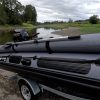 grey inflatable jet boat on the rivers of British Columbia Canada