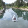 grey inflatable jet boat on the rivers of British Columbia Canada