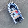 grey inflatable jet boat on the rivers of British Columbia Canada