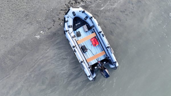 grey inflatable jet boat on the rivers of British Columbia Canada