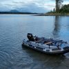 grey inflatable jet boat on the rivers of British Columbia Canada