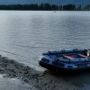 grey inflatable jet boat on the rivers of British Columbia Canada