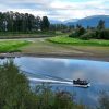 grey inflatable jet boat on the rivers of British Columbia Canada