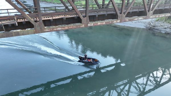 black inflatable jet boat with mercury outboard from beautiful British Columbia