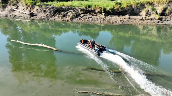 black inflatable jet boat with mercury outboard from beautiful British Columbia