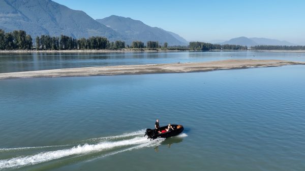 black inflatable jet boat with mercury outboard from beautiful British Columbia