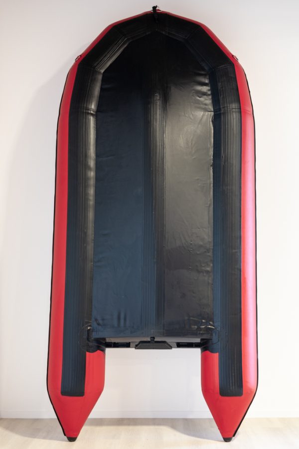 Red and black Stryker Inflatable Boat with inflatable keel bottom underbelly