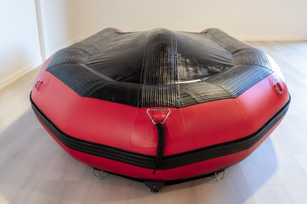 Red and black Stryker Inflatable Boat with inflatable keel bottom underbelly